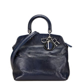 ディオール グランヴィル ハンドバッグ ショルダーバッグ 2WAY ネイビー レザー レディース Dior 【中古】